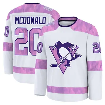 Men's Ab Mcdonald Pittsburgh Penguins ＃20 Premium White 2024 Hockey Fights Cancer Practice Jersey