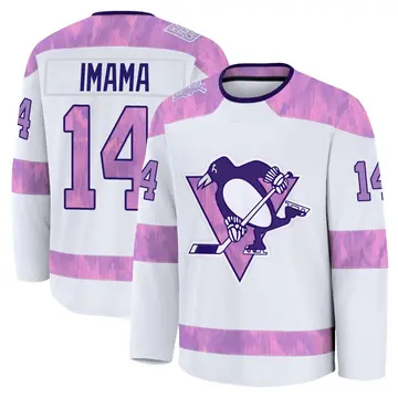 Men's Bokondji Imama Pittsburgh Penguins ＃14 Premium White 2024 Hockey Fights Cancer Practice Jersey