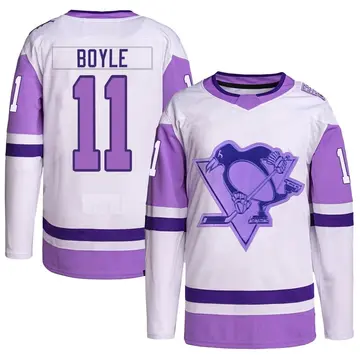 Men's Brian Boyle Pittsburgh Penguins ＃11 Authentic White/Purple Hockey Fights Cancer Primegreen Jersey