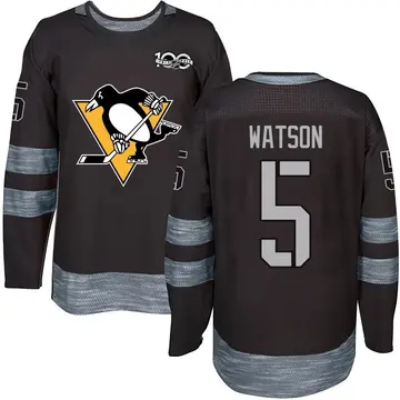 Men's Bryan Watson Pittsburgh Penguins ＃5 Authentic Black 1917-2017 100th Anniversary Jersey