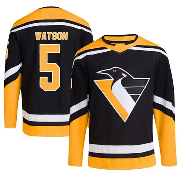 Men's Bryan Watson Pittsburgh Penguins ＃5 Authentic Black Reverse Retro 2.0 Jersey