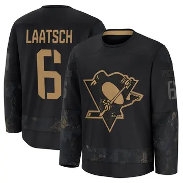 Men's Daniel Laatsch Pittsburgh Penguins ＃6 Premium Black 2024 Military Appreciation Practice Jersey