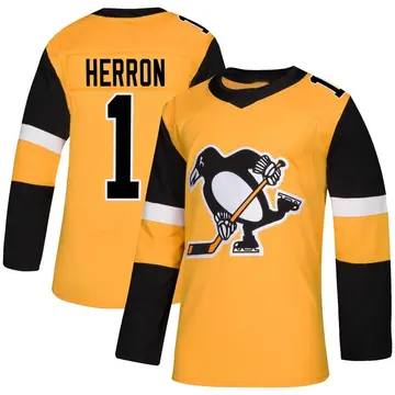 Men's Denis Herron Pittsburgh Penguins ＃1 Authentic Gold Alternate Jersey