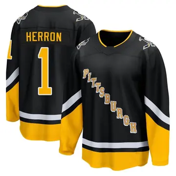 Men's Denis Herron Pittsburgh Penguins ＃1 Breakaway Black 2021/22 Alternate Premier Player Jersey