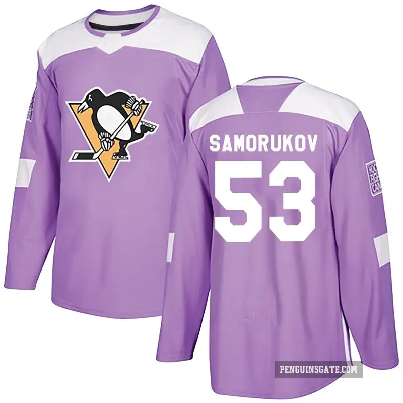 Men's Dmitri Samorukov Pittsburgh Penguins ＃53 Authentic Purple Fights Cancer Practice Jersey