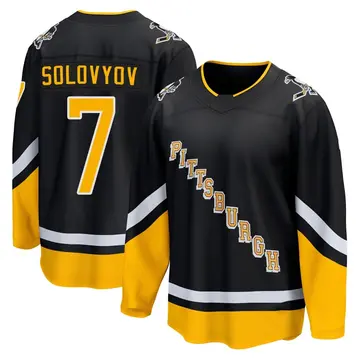 Men's Ilya Solovyov Pittsburgh Penguins ＃7 Breakaway Black 2021/22 Alternate Premier Player Jersey