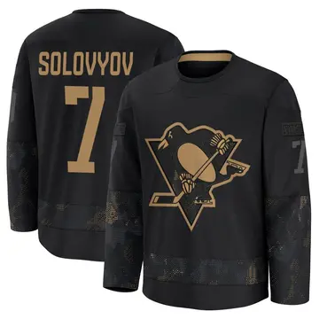 Men's Ilya Solovyov Pittsburgh Penguins ＃7 Premium Black 2024 Military Appreciation Practice Jersey