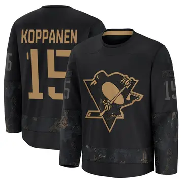 Men's Joona Koppanen Pittsburgh Penguins ＃15 Premium Black 2024 Military Appreciation Practice Jersey