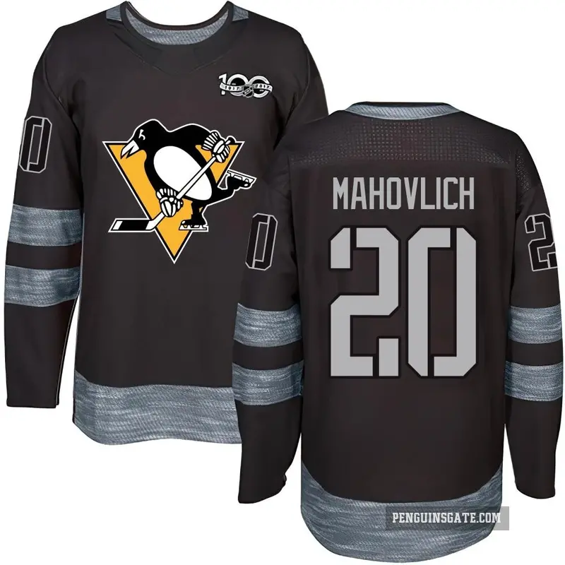 Men's Peter Mahovlich Pittsburgh Penguins ＃20 Authentic Black 1917-2017 100th Anniversary Jersey