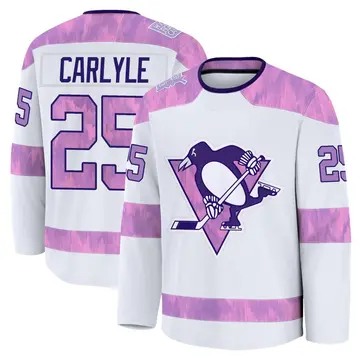 Men's Randy Carlyle Pittsburgh Penguins ＃25 Premium White 2024 Hockey Fights Cancer Practice Jersey