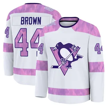 Men's Rob Brown Pittsburgh Penguins ＃44 Premium White 2024 Hockey Fights Cancer Practice Jersey