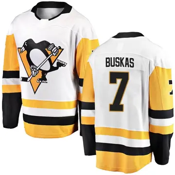 Men's Rod Buskas Pittsburgh Penguins ＃7 Breakaway White Away Jersey