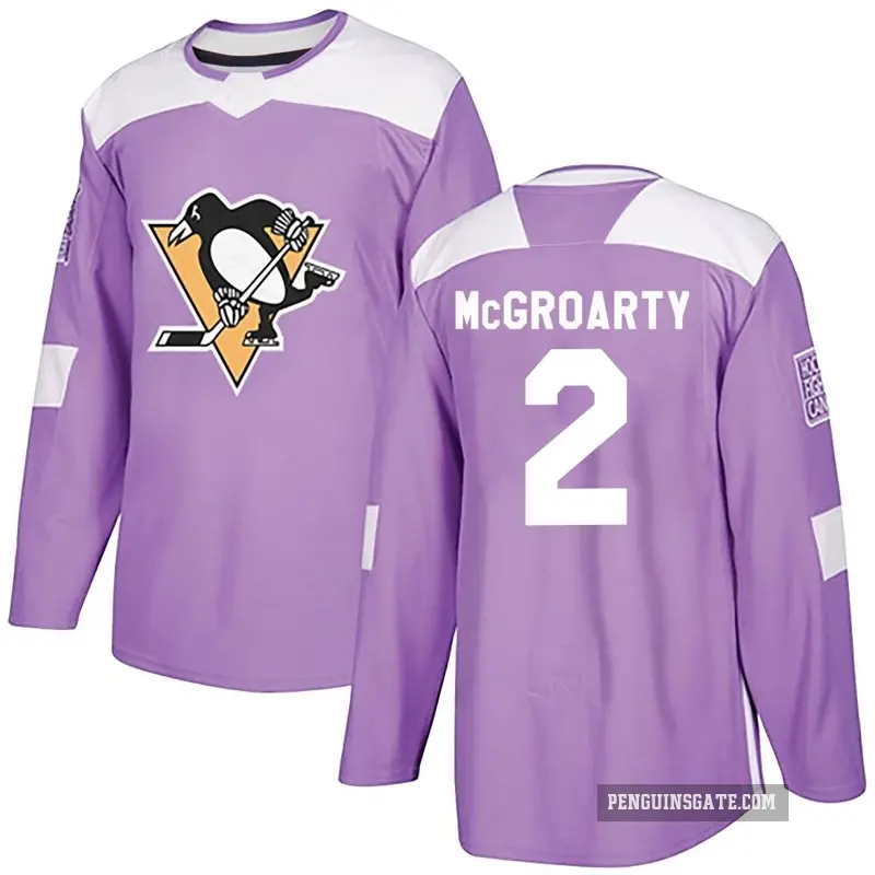 Men's Rutger McGroarty Pittsburgh Penguins ＃2 Authentic Purple Fights Cancer Practice Jersey