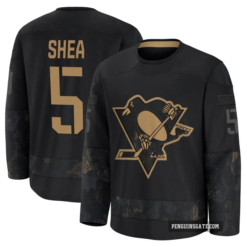 Men's Ryan Shea Pittsburgh Penguins ＃5 Premium Black 2024 Military Appreciation Practice Jersey