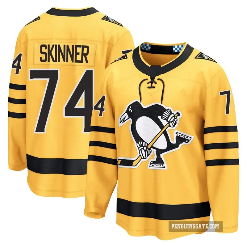 Men's Stuart Skinner Pittsburgh Penguins ＃74 Breakaway Gold Alternate 2025 Jersey