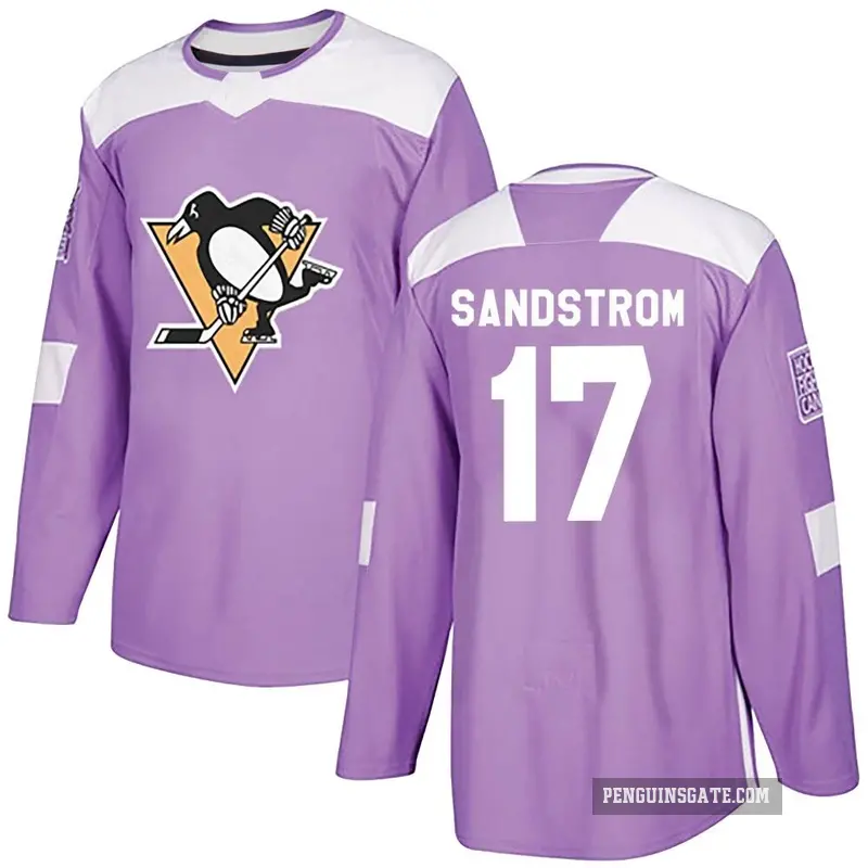 Men's Tomas Sandstrom Pittsburgh Penguins ＃17 Authentic Purple Fights Cancer Practice Jersey