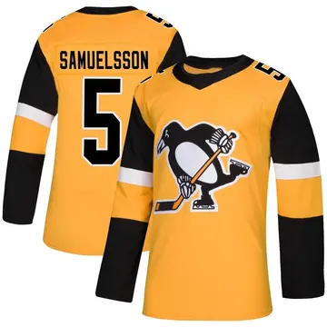 Men's Ulf Samuelsson Pittsburgh Penguins ＃5 Authentic Gold Alternate Jersey