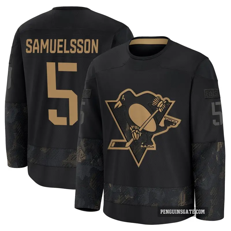 Men's Ulf Samuelsson Pittsburgh Penguins ＃5 Premium Black 2024 Military Appreciation Practice Jersey