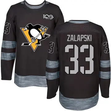 Men's Zarley Zalapski Pittsburgh Penguins ＃33 Authentic Black 1917-2017 100th Anniversary Jersey