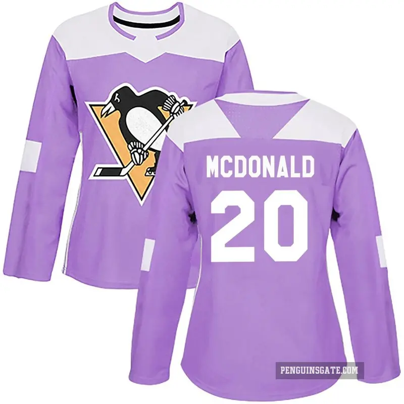 Women's Ab Mcdonald Pittsburgh Penguins ＃20 Authentic Purple Fights Cancer Practice Jersey