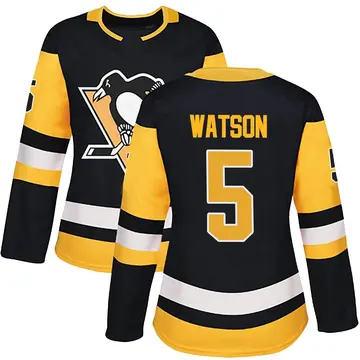 Women's Bryan Watson Pittsburgh Penguins ＃5 Authentic Black Home Jersey