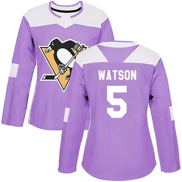 Women's Bryan Watson Pittsburgh Penguins ＃5 Authentic Purple Fights Cancer Practice Jersey