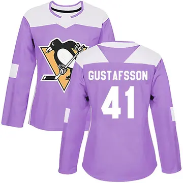 Women's David Gustafsson Pittsburgh Penguins ＃41 Authentic Purple Fights Cancer Practice Jersey