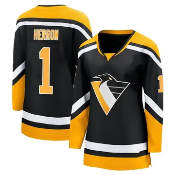 Women's Denis Herron Pittsburgh Penguins ＃1 Breakaway Black Special Edition 2.0 Jersey