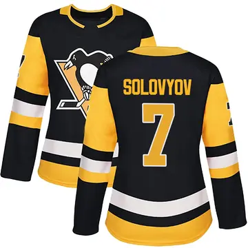 Women's Ilya Solovyov Pittsburgh Penguins ＃7 Authentic Black Home Jersey