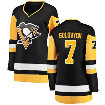Women's Ilya Solovyov Pittsburgh Penguins ＃7 Breakaway Black Home Jersey