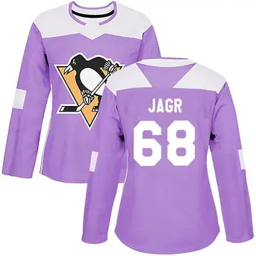 Women's Jaromir Jagr Pittsburgh Penguins ＃68 Authentic Purple Fights Cancer Practice Jersey
