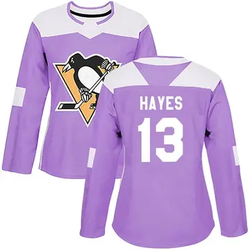 Women's Kevin Hayes Pittsburgh Penguins ＃13 Authentic Purple Fights Cancer Practice Jersey