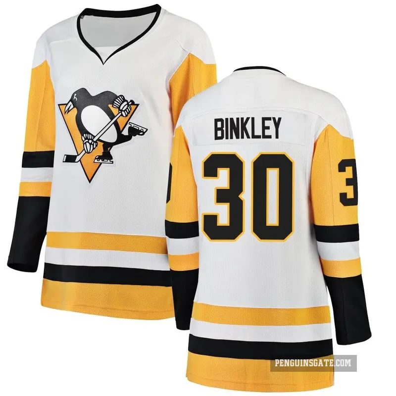 Women's Les Binkley Pittsburgh Penguins ＃30 Breakaway White Away Jersey