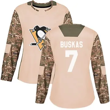Women's Rod Buskas Pittsburgh Penguins ＃7 Authentic Camo Veterans Day Practice Jersey