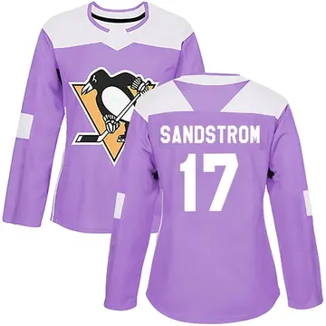 Women's Tomas Sandstrom Pittsburgh Penguins ＃17 Authentic Purple Fights Cancer Practice Jersey