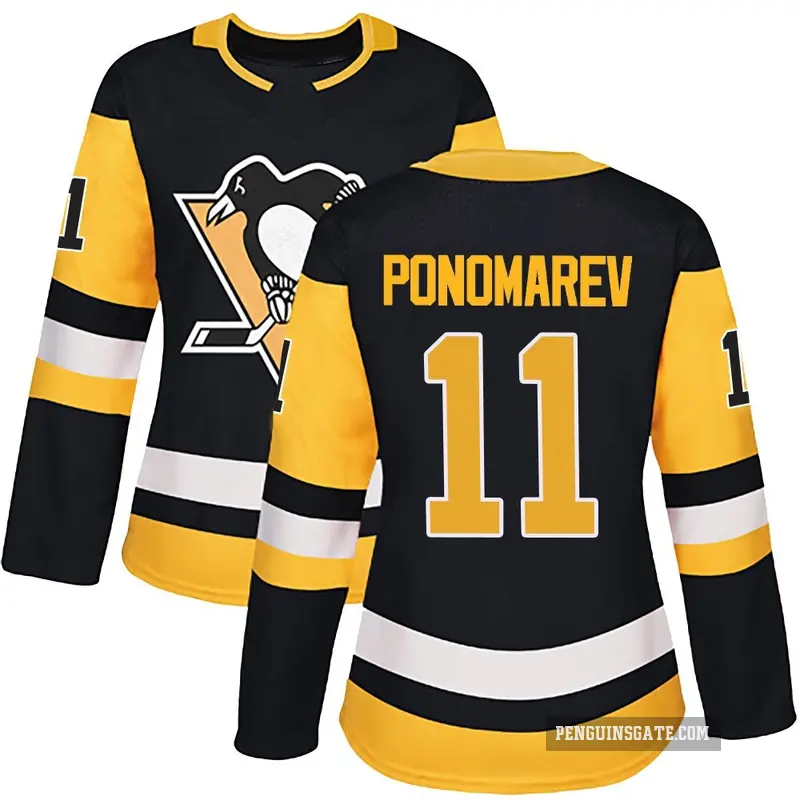Women's Vasily Ponomarev Pittsburgh Penguins ＃11 Authentic Black Home Jersey
