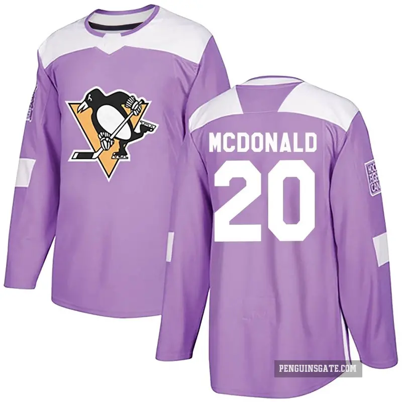Youth Ab Mcdonald Pittsburgh Penguins ＃20 Authentic Purple Fights Cancer Practice Jersey