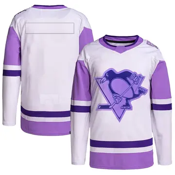 Youth Blank Pittsburgh Penguins Authentic White/Purple ＃ Hockey Fights Cancer Primegreen Jersey
