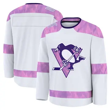 Youth Blank Pittsburgh Penguins Premium White ＃ 2024 Hockey Fights Cancer Practice Jersey