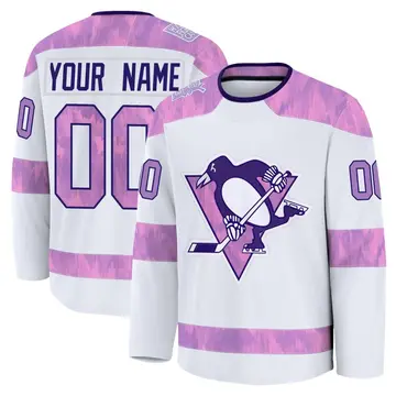 Youth Custom Pittsburgh Penguins ＃00 Premium White 2024 Hockey Fights Cancer Practice Jersey