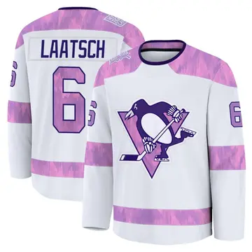 Youth Daniel Laatsch Pittsburgh Penguins ＃6 Premium White 2024 Hockey Fights Cancer Practice Jersey