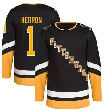 Youth Denis Herron Pittsburgh Penguins ＃1 Authentic Black 2021/22 Alternate Primegreen Pro Player Jersey