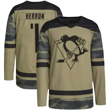 Youth Denis Herron Pittsburgh Penguins ＃1 Authentic Camo Military Appreciation Practice Jersey