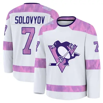 Youth Ilya Solovyov Pittsburgh Penguins ＃7 Premium White 2024 Hockey Fights Cancer Practice Jersey