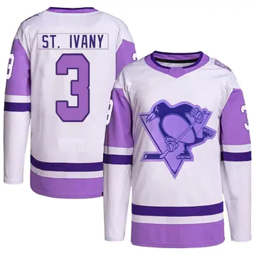 Youth Jack St. Ivany Pittsburgh Penguins ＃3 Authentic White/Purple Hockey Fights Cancer Primegreen Jersey