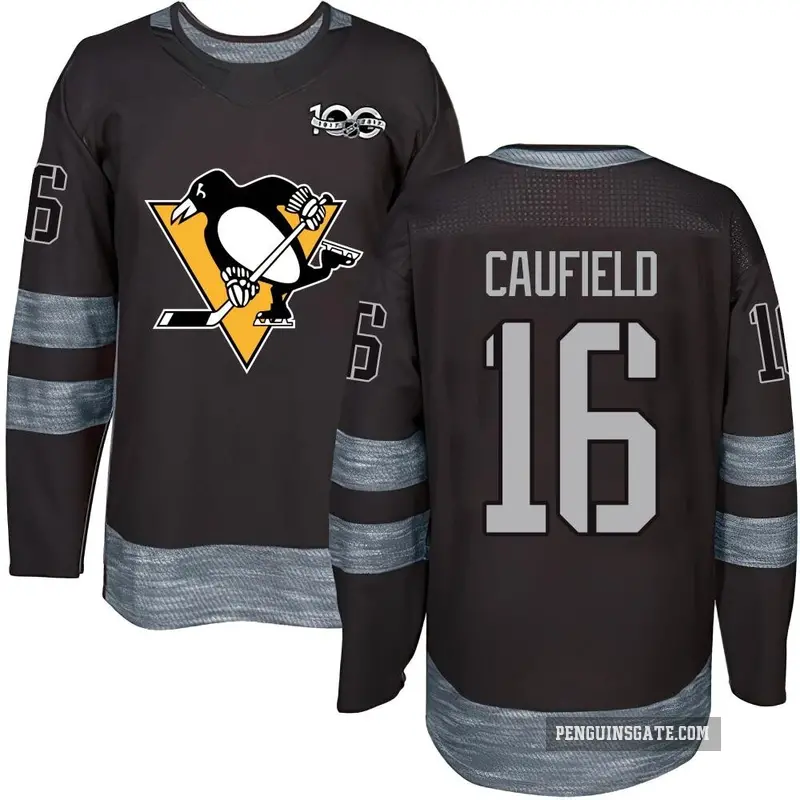 Youth Jay Caufield Pittsburgh Penguins ＃16 Authentic Black 1917-2017 100th Anniversary Jersey
