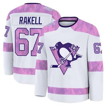 Youth Rickard Rakell Pittsburgh Penguins ＃67 Premium White 2024 Hockey Fights Cancer Practice Jersey