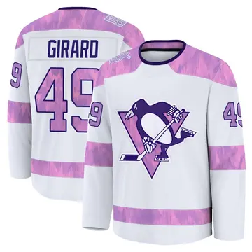 Youth Samuel Girard Pittsburgh Penguins ＃49 Premium White 2024 Hockey Fights Cancer Practice Jersey