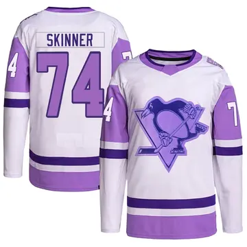 Youth Stuart Skinner Pittsburgh Penguins ＃74 Authentic White/Purple Hockey Fights Cancer Primegreen Jersey