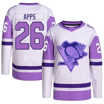 Youth Syl Apps Pittsburgh Penguins ＃26 Authentic White/Purple Hockey Fights Cancer Primegreen Jersey